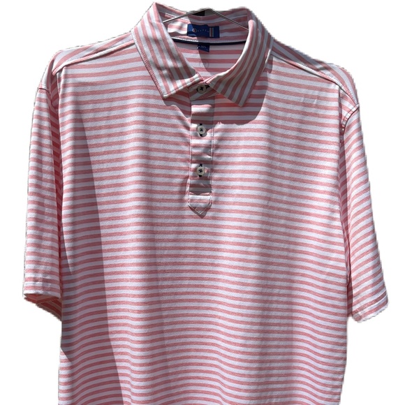 Stitch Damon Polo short sleeve golf shirt pink white stripe M/L - Picture 1 of 15